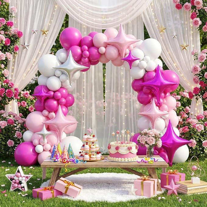 Pink Silver Star Balloons, 26 Inch and 10 Inch Pink Stars Shaped Balloon - Image 5