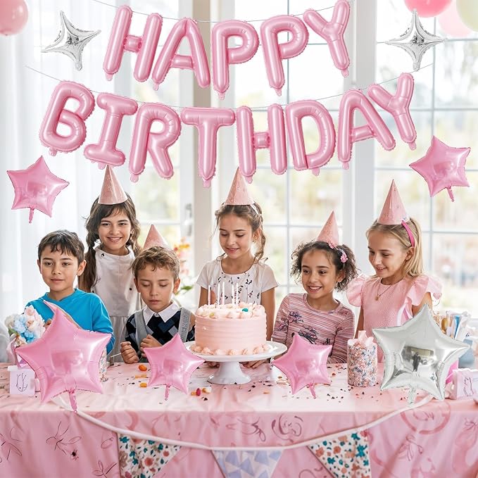 Happy Birthday Balloon Banner, 16 Inch Light Pink Mylar Foil Letter Balloons - Image 6