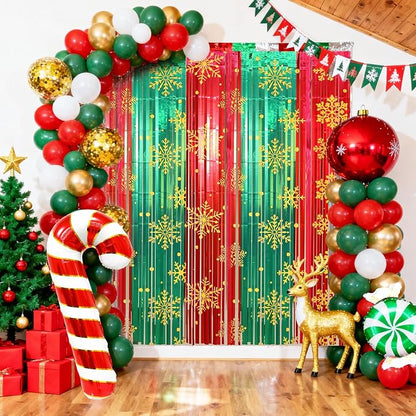 2 Packs Christmas Foil Fringe Curtain, Glitter Red Green Snowflake Metallic - Image 3