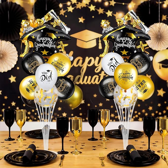 Jenaai Black and Gold 27 Pcs 2026 Graduation Balloon Centerpiece - Image 2