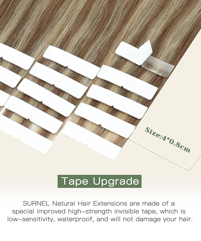 SURNEL Injected Tape in Hair Extensions Human 20Inch Golden Brown to Caramel Blonde Natural Real Hair Upgraded Seamless Remy Invisible Tape in Extensions 20Pcs 45g(#102727,20)