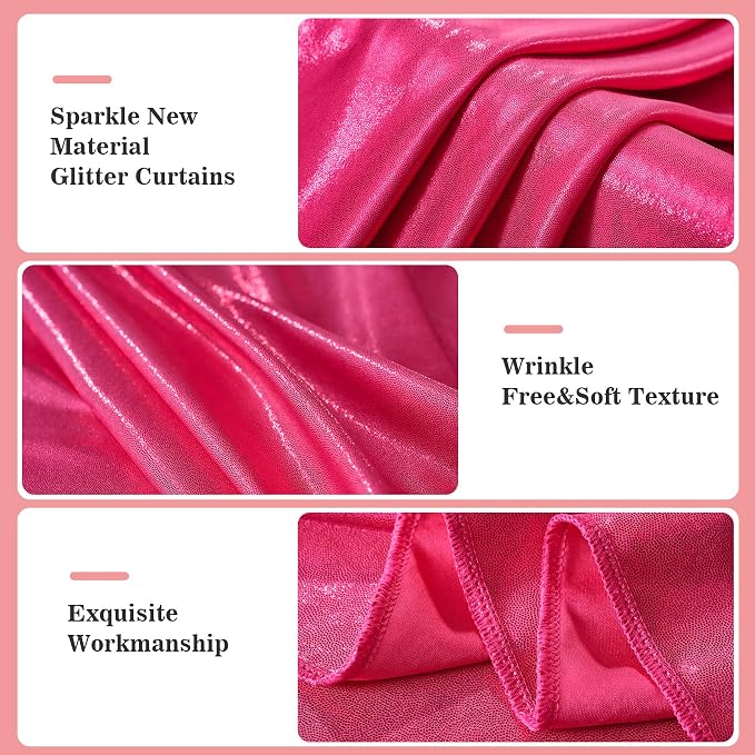 20x10ft Thick Hot Pink Glitter Backdrop Curtain Panels - Image 2