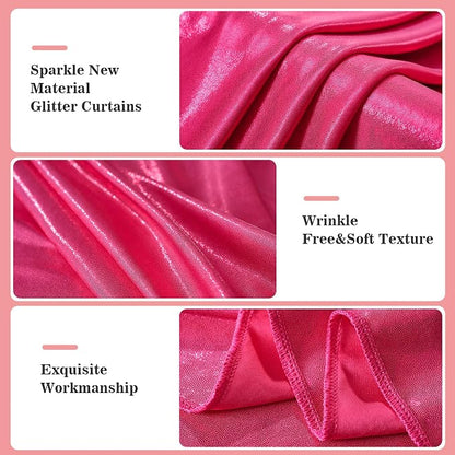 20x10ft Thick Hot Pink Glitter Backdrop Curtain Panels - Image 2