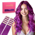 WENNALIFE Tape in Hair Extensions Human Hair Purple Tape in Extensions, 10pcs 25g 14 inch Remy Invisible Tape Ins Straight Colored Soft Real Human Hair Tape in Extensions Refill Set Extensions
