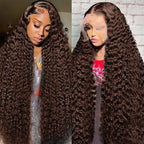 36 Inch Chocolate Brown Deep Wave Lace Front Wigs Human Hair 210 Density 13x6 HD Lace Frontal Wigs Human Hair Pre Plucked Brown Curly Glueless Wigs Human Hair for Women