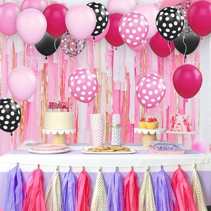 Pink and Black Balloons, 12 Inch Hot Pink Black Balloons Pink White Dots Black - Image 3