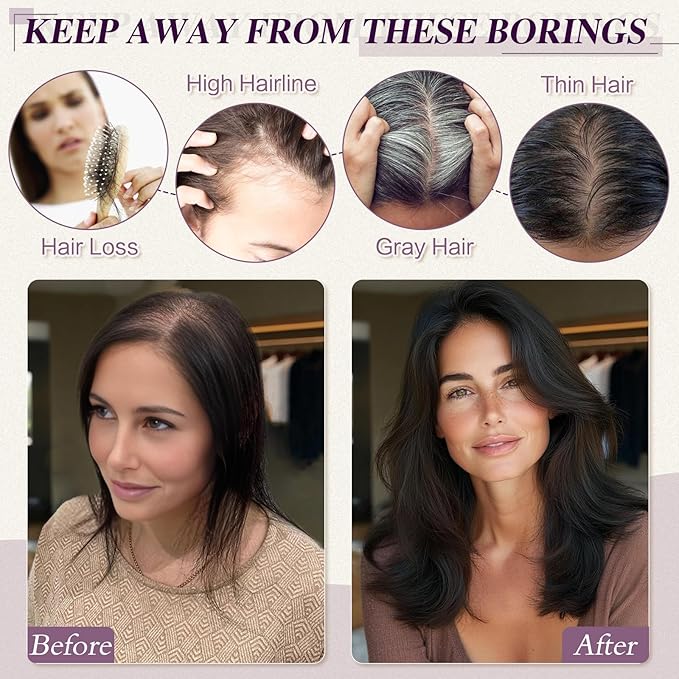 RUWISS Hair Toppers for Women Real Human Hair Lightweight Dark Brown with 15% Dark Cocoa Blonde Clip in Hair Piece for Thinning Hair Fluffy Straight Hair Topper without Bangs