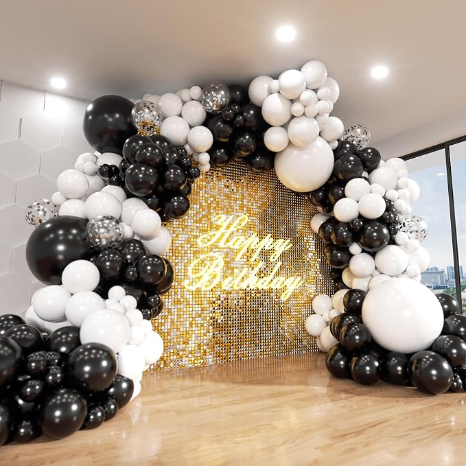 Black and White Balloon Arch Kit, ADOINBY 140Pcs Black and White Durable Latex by ADOINBY