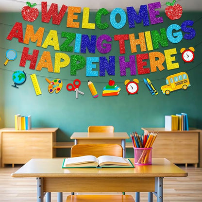 Welcome Amazing Things Happen Here Banner, Welcome Back Banner School - Image 5