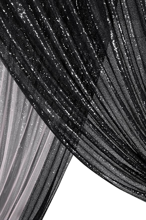 Black Sequin Backdrop 8ft x 8ft Glitter Photo Booth Black Backdrop Curtains | - Image 7