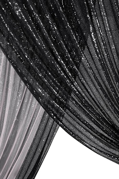 Black Sequin Backdrop 8ft x 8ft Glitter Photo Booth Black Backdrop Curtains | - Image 7