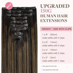 GOO GOO Clip in Hair Extensions Real Human Hair, Remy Human Hair Extensions Clip ins for Women, Natural Human Hair, 14inch 150g 9Pcs, 2/6/2 Balayage Dark Brown to Chestnut Brown