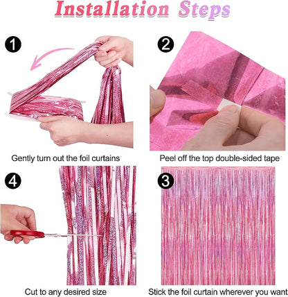8 Pack Pink Backdrop, 3.28 FT x 7.05 FT Fringe Curtains, Metallic Glitter Pink - Image 3