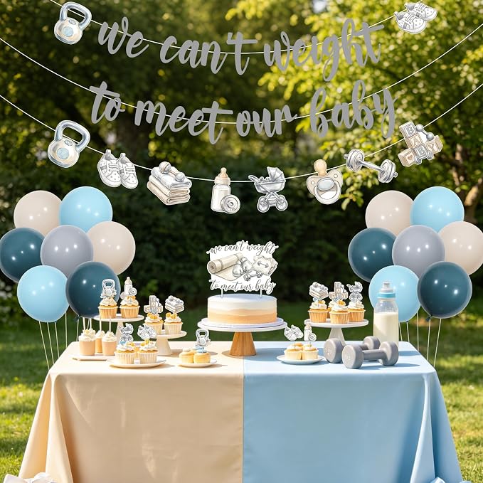 Gym Baby Shower Party Decorations Neutral Baby Shower Supplies | Blue Gray We - Image 4