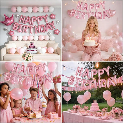 Pink Happy Birthday Balloons Banner, 16 Inch Pink Letters Aluminum Foil Balloon - Image 5