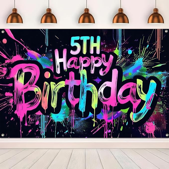 HOMETITUTE Happy 5th Birthday Backdrop Banner 71x43 Inch | 5th Birthday - Image 5
