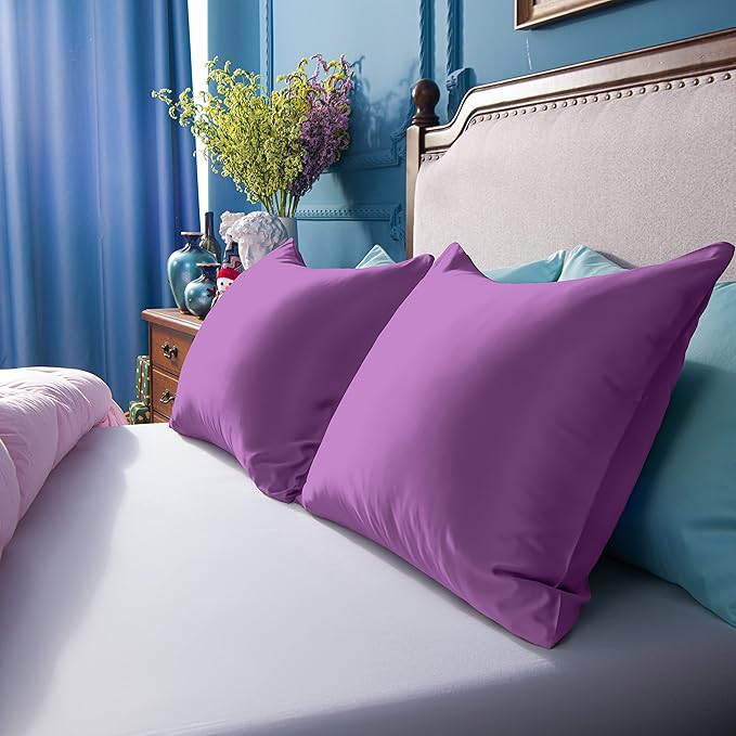 NTBAY Zippered Satin Pillow Cases for Hair and Skin, Luxury Queen Hidden Zipper Pillowcases Set of 2, 20x30 Inches, Purple