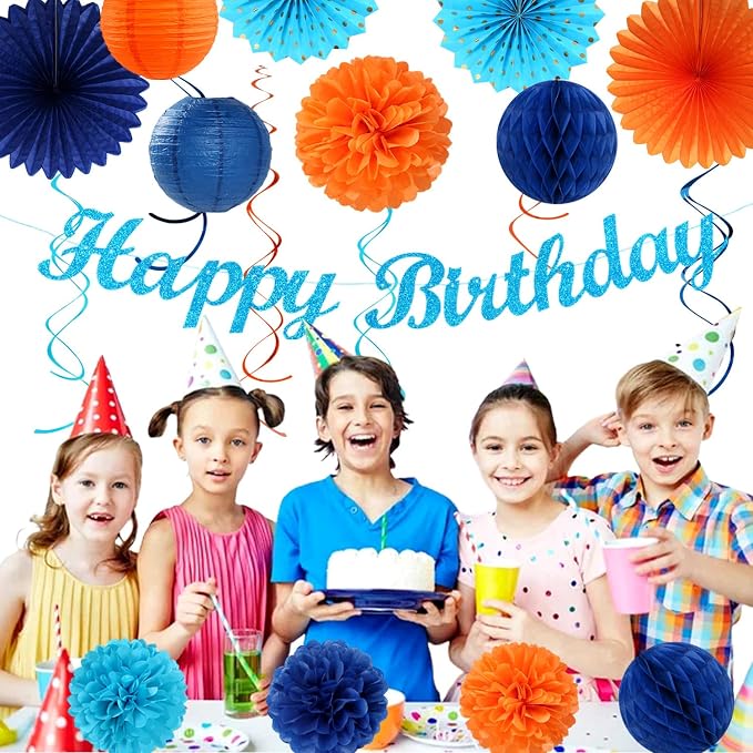 Orange Blue Men Birthday Decorations - Image 4