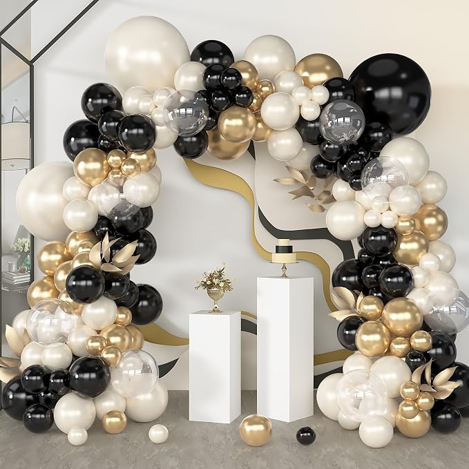 Amandir 173Pcs Black Pearl White Gold Balloons Arch Garland Kit | Pearl White by Amandir