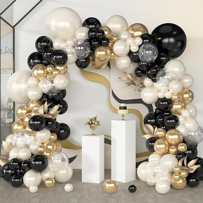 Amandir 173Pcs Black Pearl White Gold Balloons Arch Garland Kit | Pearl White by Amandir