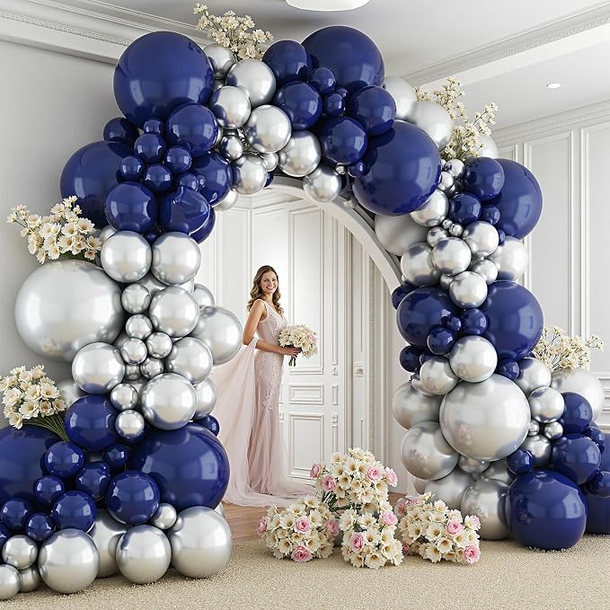 412Pcs Navy Blue and Silver Balloons Arch Garland Kit, 5 10 12 18 inch Navy - Image 7