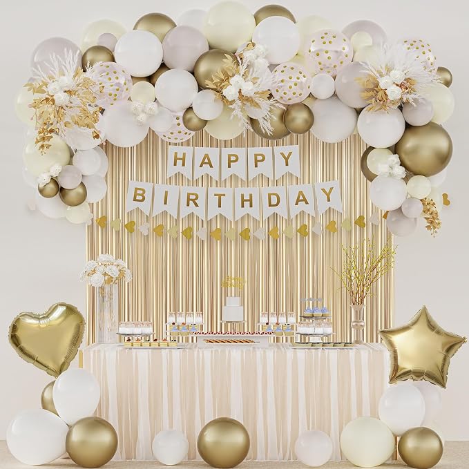 White and Gold Happy Birthday Party Decorations - Image 6