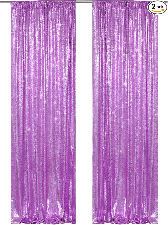 PartyDelight Lavender Sequin Backdrop Curtains 2x8ft 2 Panels | Sparkly 3mm by PartyDelight
