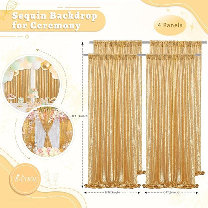 Sequin Backdrop Gold Curtains 4 Pcs 2ftx8ft Glitter Shimmer Fabric | Sparkly - Image 5