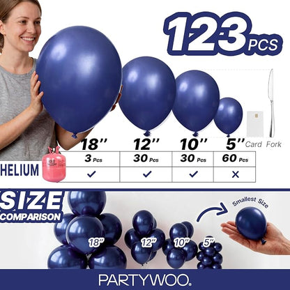 PartyWoo Navy Blue Balloons 123pcs Dark Blue Color 18 12 10 5 Inch | 18 12 10 5 - Image 6