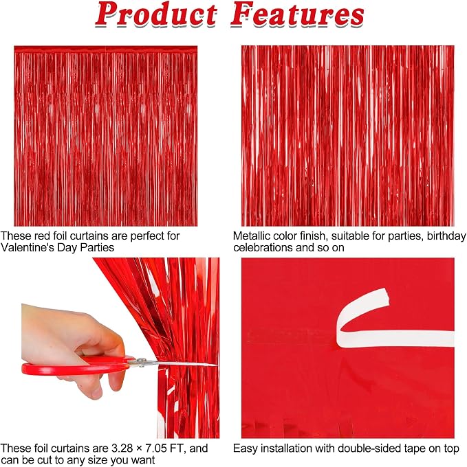 ZATAYE 2 Pack Red Foil Curtain Backdrop Birthday Party Decorations | Red - Image 4