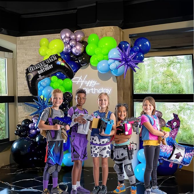 Video game balloon garland arch kit 140pcs purple blue green black balloons - Image 2