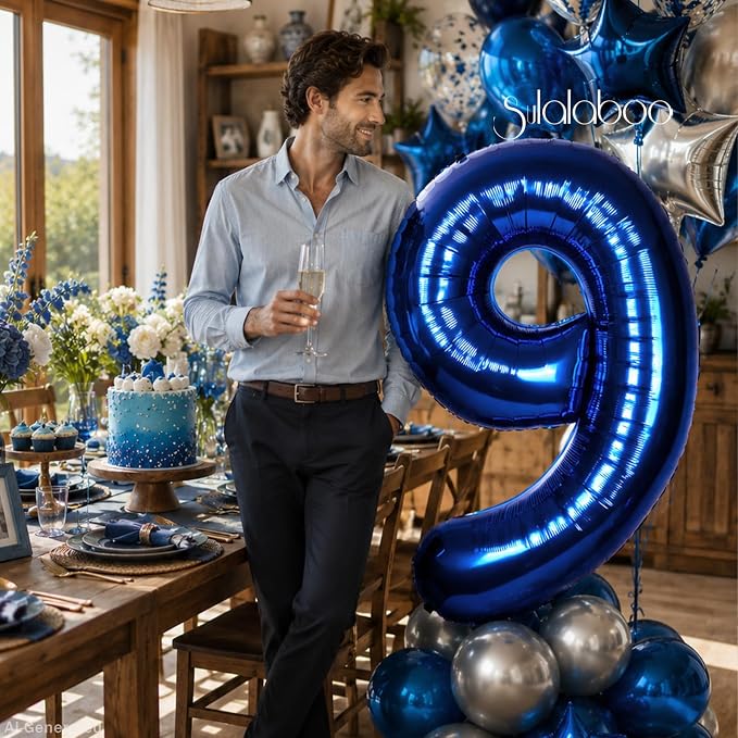 40 Inch Navy Blue Big Number 9 Balloon 0-9 Large Helium | Royal Blue 9th Foil - Image 3