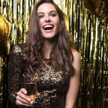 2 Pack Gold Backdrop Birthday Decorations Foil Curtain Backdrop Gold Streamers - Image 4