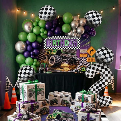 Monster Truck Birthday Party Theme 40 Inch Checkered Number Balloon 2 | - Image 3
