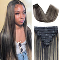 FB27 Balayage Clip In Hair Extensions Real Human Hair Straight Highlight Clip ins for Black Women 8Pcs with 18Clips 120g 20inch #T1B/1B/27 Balayage Black to Blonde