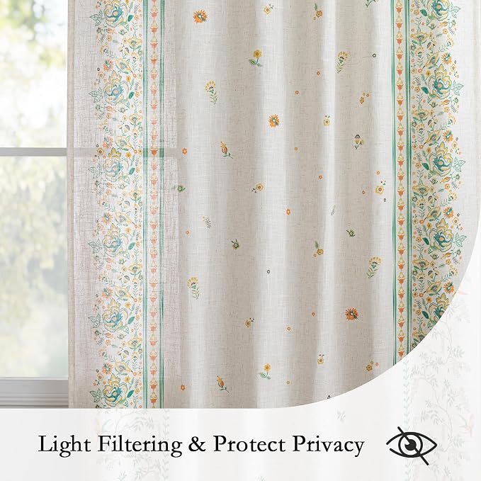 MYSKY HOME Boho Floral Curtains 72 inch - Image 2