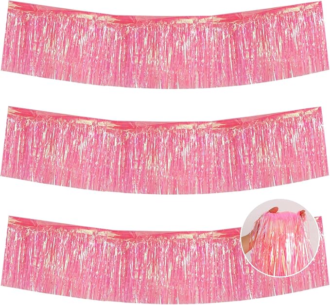 BEISHIDA Laser Pink Fringe Garland Banner 30ft Wall Tinsel Foil Streamers | by Beishida