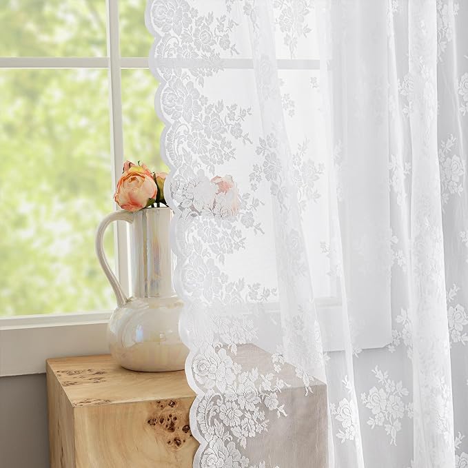 Kotile White Sheer Lace Curtains - Image 4
