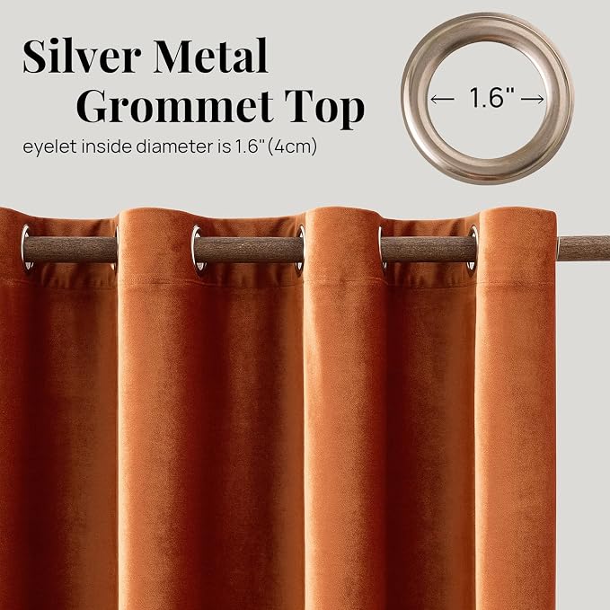 BULBUL Velvet Burnt Orange Blackout Curtains 84 inch Length - Image 6