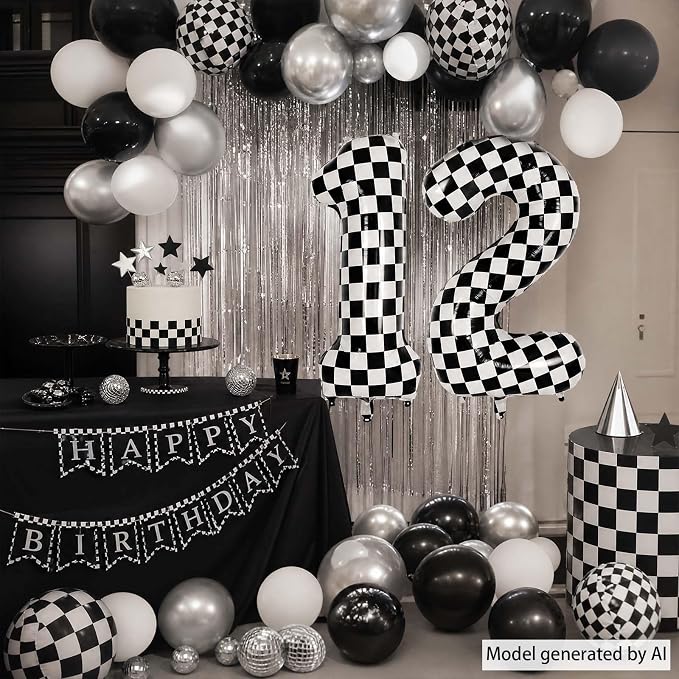 40 Inch Checkered Number 12 Balloon, Race Theme Foil Birthday Decor | 40in - Image 5