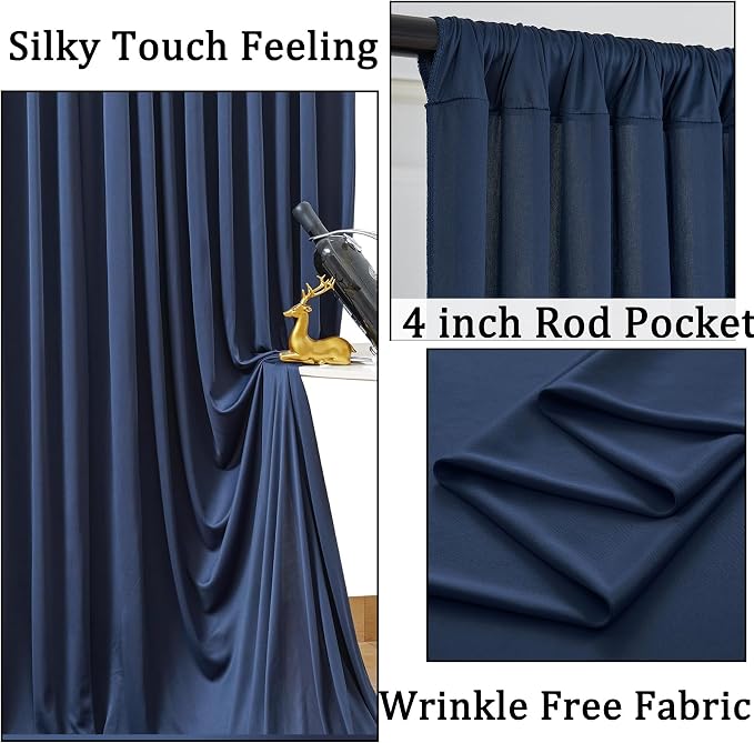 10ft x 8ft Wrinkle Free Navy Blue Backdrop Curtains - Image 2
