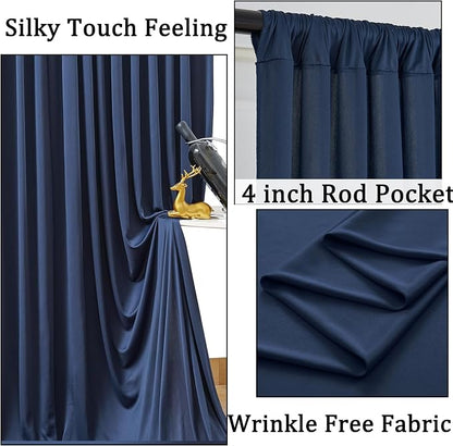 10ft x 8ft Wrinkle Free Navy Blue Backdrop Curtains - Image 2