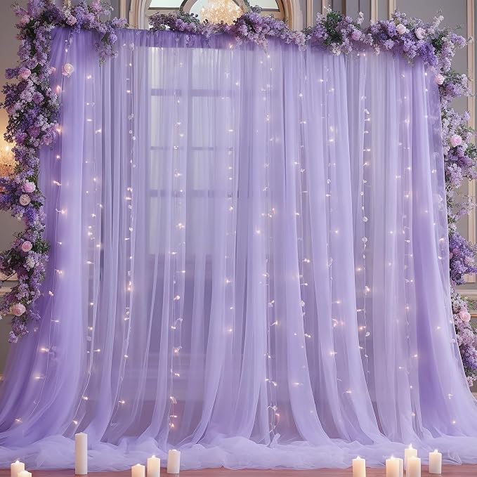 10x8ft Purple Tulle Backdrop Curtain by Partisky