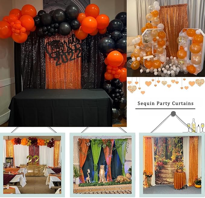 Orange Sequin Backdrop for Thanksgiving 10FTx10FT | 1 Panel, Glitter Vibrant - Image 3