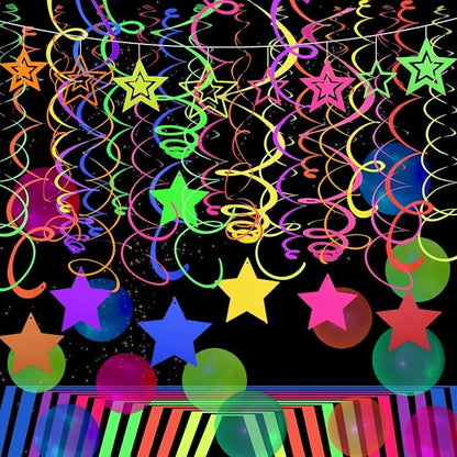 52 PCS UV Neon Rainbow Ceiling Swirl Decoration Hanging Streamer - Image 4