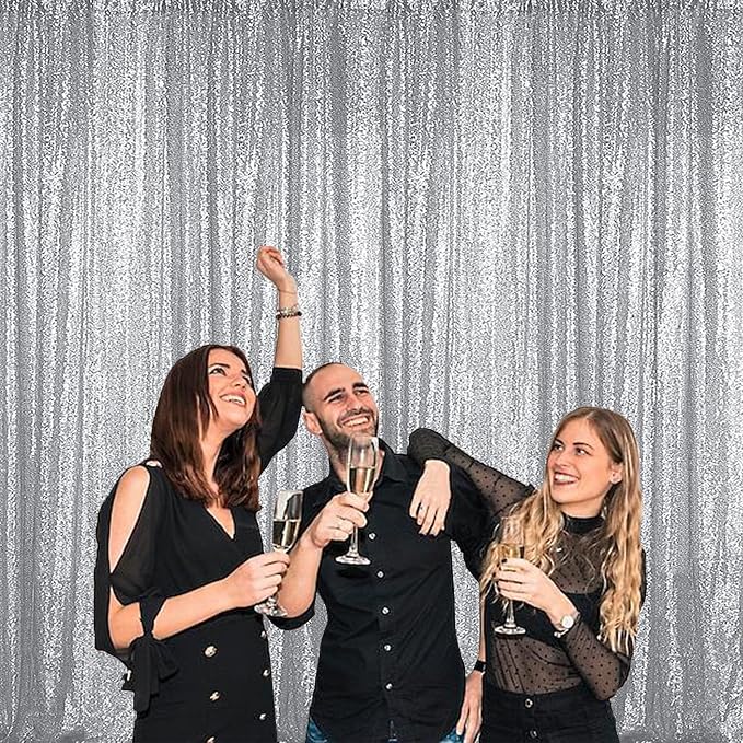 Sugargirl Silver Sequin Backdrop Curtain 4 Panels 2FTx8FT Glitter Silver - Image 3