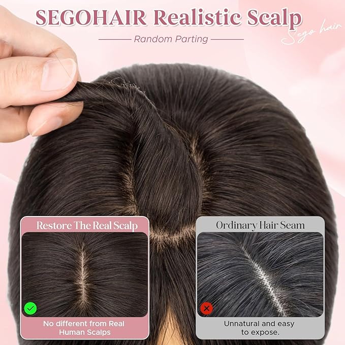 Real Human Hair Toppers for Women 3.54"*4.72" Silky Base 150% Density With Bangs Adjustable Parting Clip-In Topper Hairpieces for Women with Thinning Hair 10 Inches Natural Black
