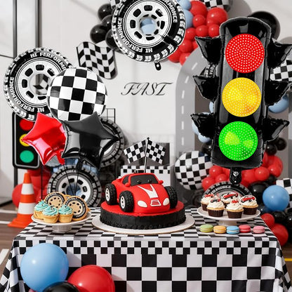 Race Car Party Balloon Set 7pcs Traffic Light, Checkered Balloons, Tire Wheel - Image 5
