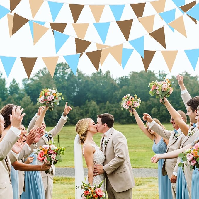 32Ft Brown Blue Party Decorations Brown Blue Pennant Banner Fabric Triangle - Image 4