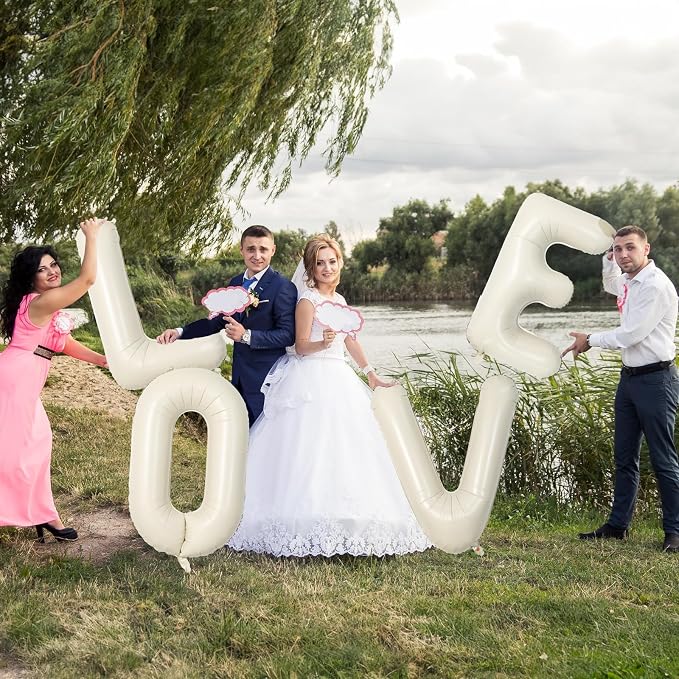 40 Inch Custom Letter Balloons, Giant Alphabet W Foil Name Ballon Cream White - Image 6